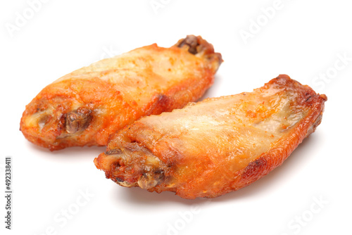 roasted chicken wings on white background