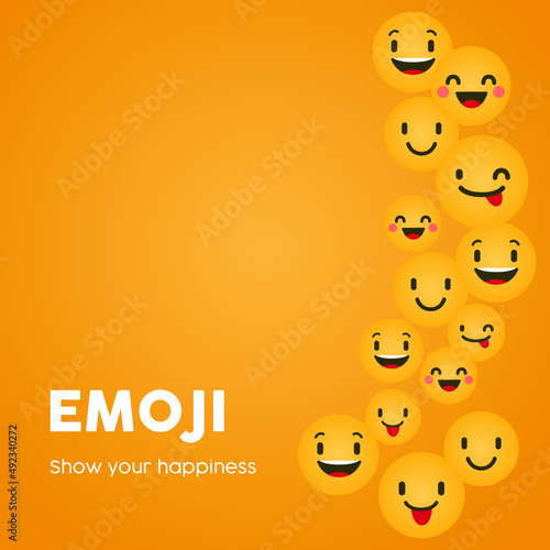 Crowd of emoticons smiling and laughing. Flat vector illustrations. 