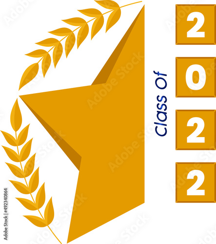 Class of 2022 with wheat and star graduation banner, awards concept. Colored flat vector illustration isolated on white background.
