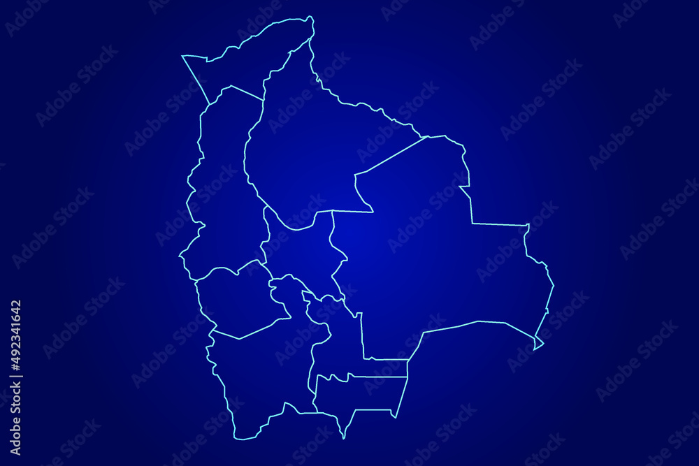 Bolivia Map of Abstract High Detailed Glow Blue Map on Dark Background logo illustration Bolivia Map of Abstract High Detailed Glow Blue Map on Dark Background logo illustration