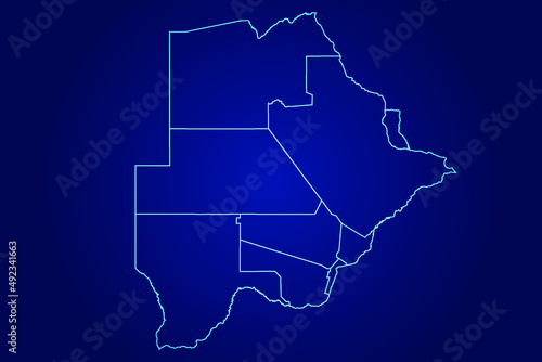 Botswana Map of Abstract High Detailed Glow Blue Map on Dark Background logo illustration 