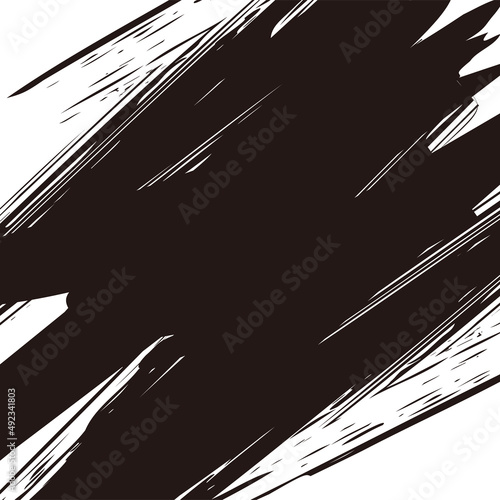 勢いのあるかすれたブラシの正方形フレーム（白地に黒ブラシ）