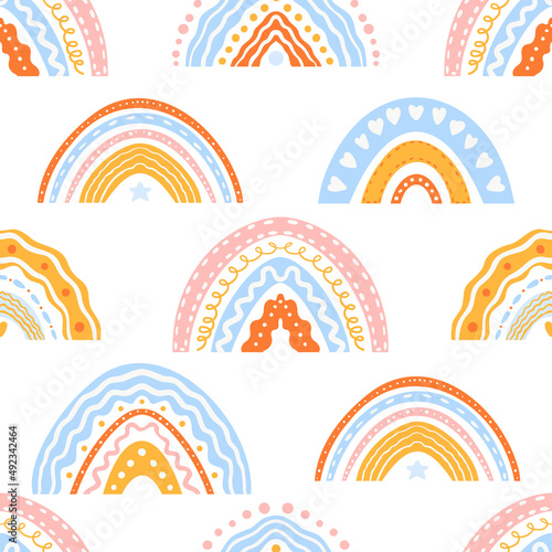 Baby nordic hand-drawn rainbow seamless vector pattern