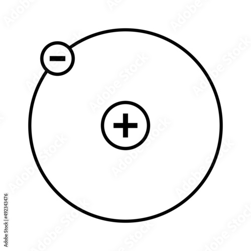 Hydrogen atom line icon. Proton and electron on hydrogen atomic orbit. Vector Illustration