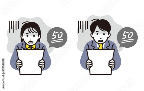 テストの点が悪くて青ざめる高校生男女セット