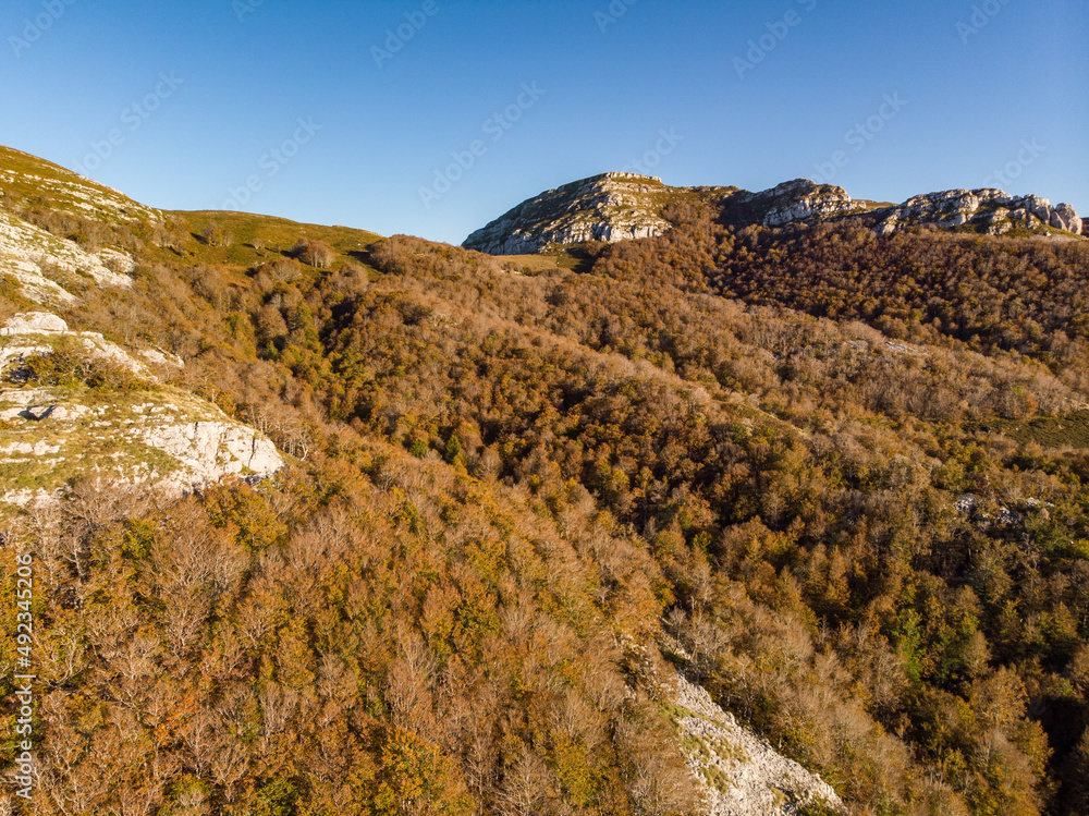 Mountains in Autumn from a Drone View