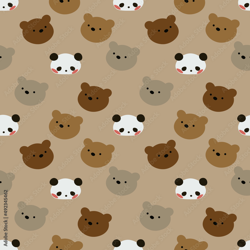 Cute Bear and panda seamless pattern, vector illustration background.Great for wrapping paper,fabric for kids and any print art.