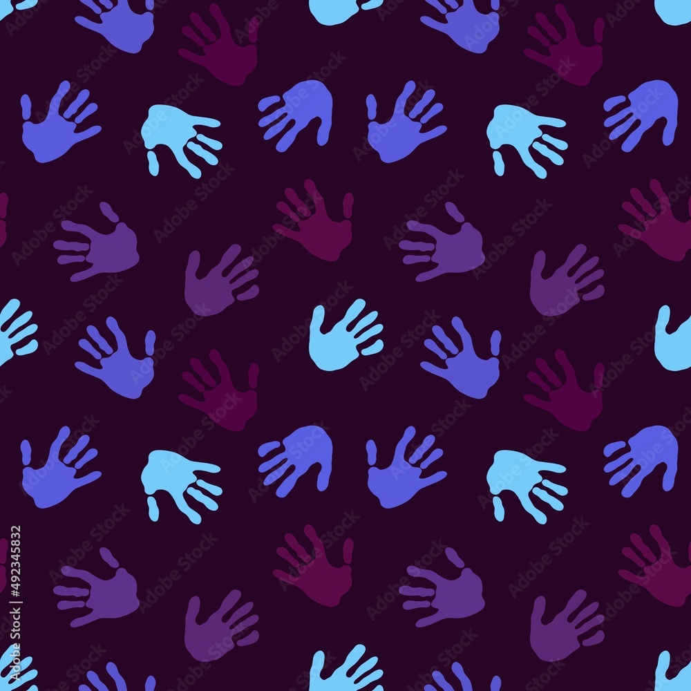 Seamless coloured handprint pattern for fabrics and packaging and gifts and cards and linens and kids and wrapping paper