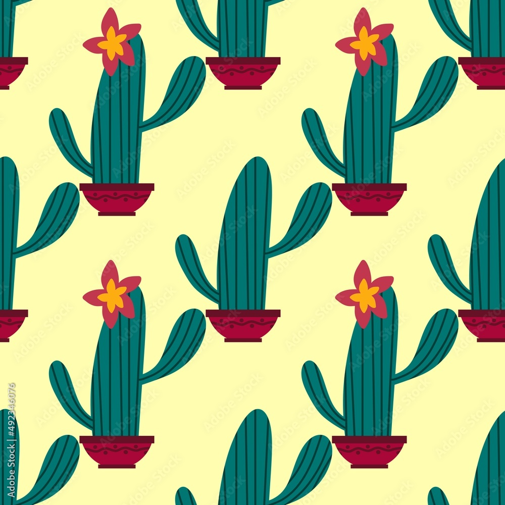 Floral seamless cactus pattern for fabrics and textiles and packaging and gifts and cards and linens and kids Floral seamless cactus pattern for fabrics and textiles and packaging and gifts and cards and linens and kids