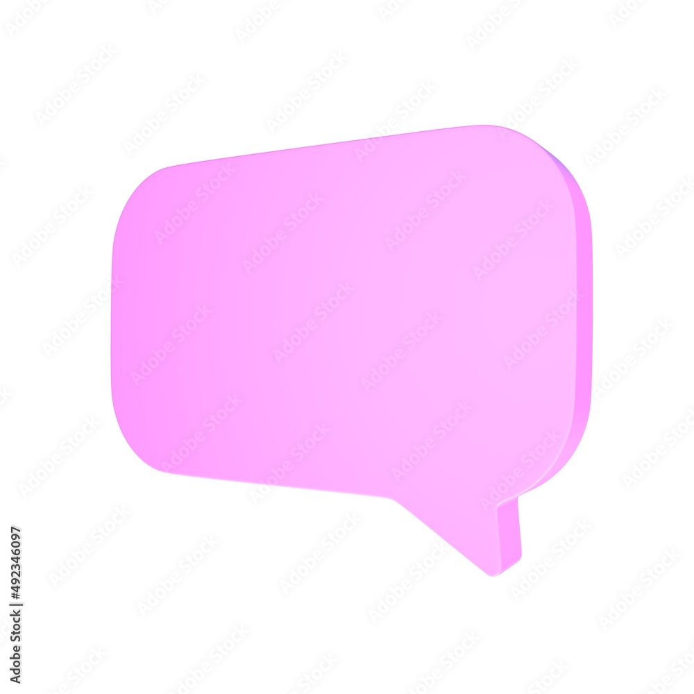 3D illustration of pink text bubble against white background. Online communication concept 3D illustration of pink text bubble against white background. Online communication concept
