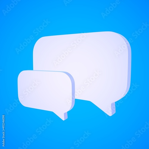 3D illustration of white text bubbles against blue background. Online communication concept