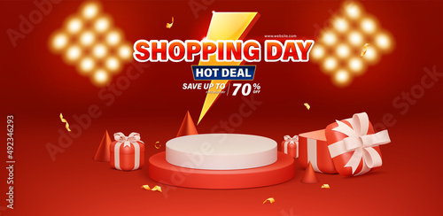 Shopping day and hot deal sale banner template design for web or social media.