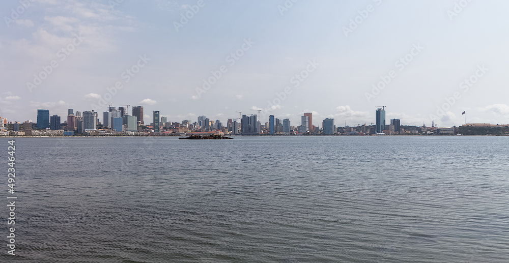View at the Luanda city downtown, Modern skyscrapers buildings, bay, Port of Luanda, marginal and central buildings, bay water, Angola