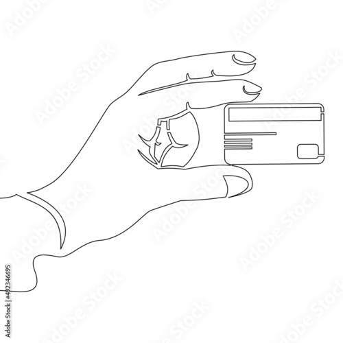Continuous line drawing Hand Holding a Credit Card