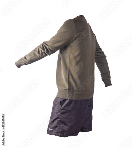 mens bomber jacket sports shorts isolated on white background. fashionable casual wear photo