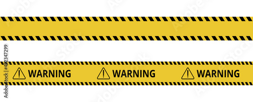 Construction border. Warning caution sign. Black and yellow line. Seamless barrier. Included brushes