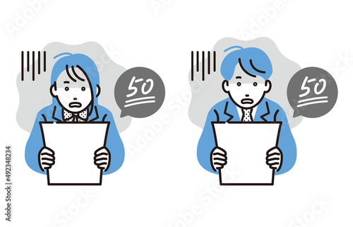 テストの点が悪くて青ざめる高校生男女セット