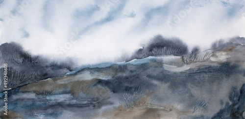 Watercolor painting - abstract landscape