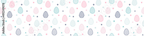 Easter seamless pattern with decorative eggs. Banner. Vector
