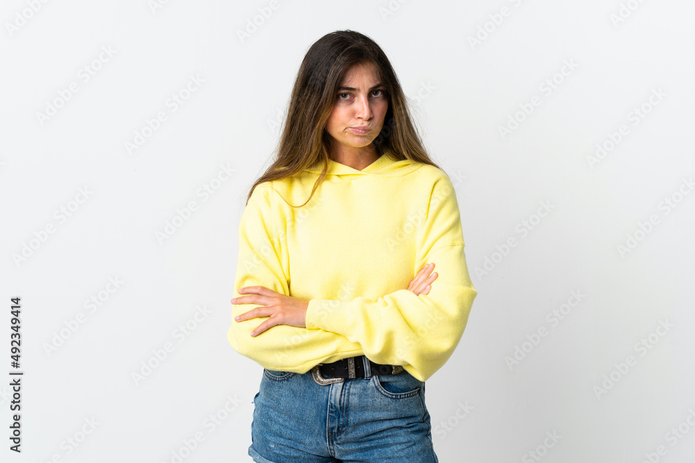 Young caucasian woman isolated on white background feeling upset Young caucasian woman isolated on white background feeling upset
