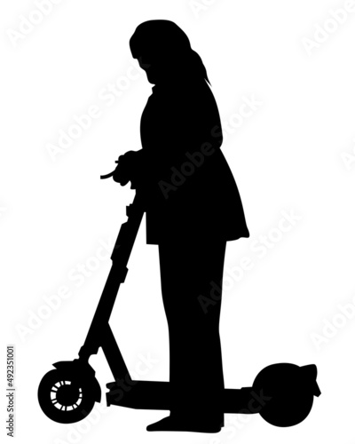 Young athlete on scooter for extreme stunts. Isolated silhouette on a white background