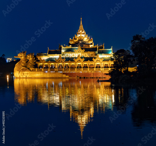 Karaweik palace at sunset, Yangon, Myanmar