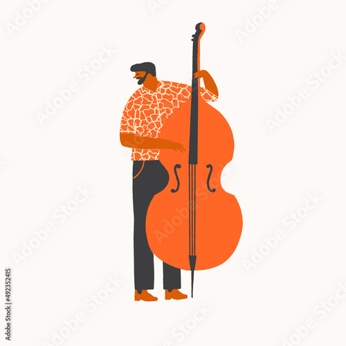 Musician plays the double bass jazz illustration in vector. Vector illustration