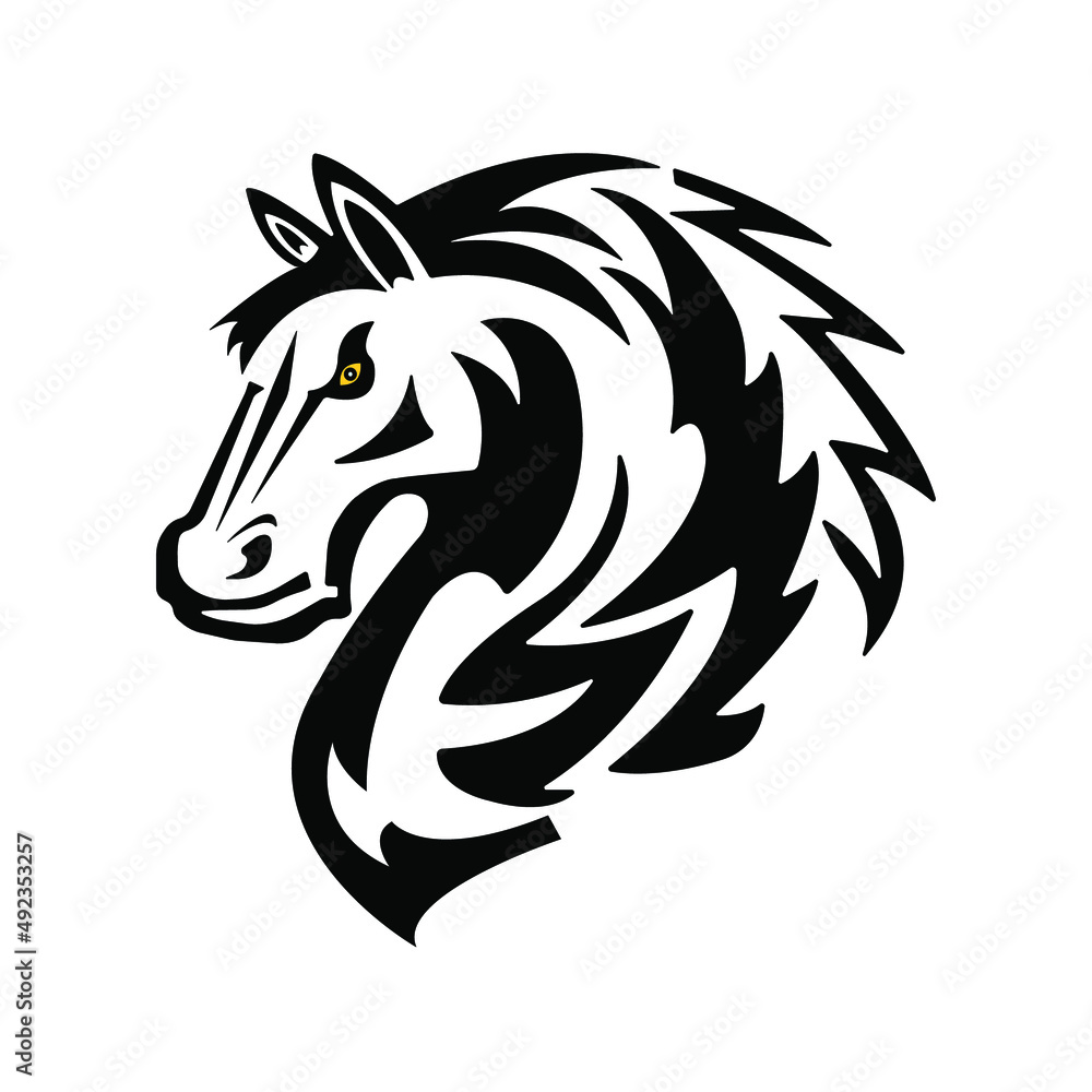Horse head silhouette, wild mustang Horse head silhouette, wild mustang