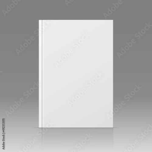 Vector realistic standing 3d book mockup with white blank cover isolated.