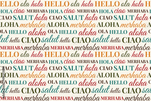 seamless repeating pattern with word hello in different languages photo