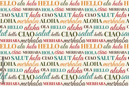 seamless repeating pattern with word hello in different languages
