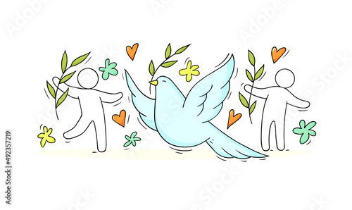 World peace day poster with dove and people