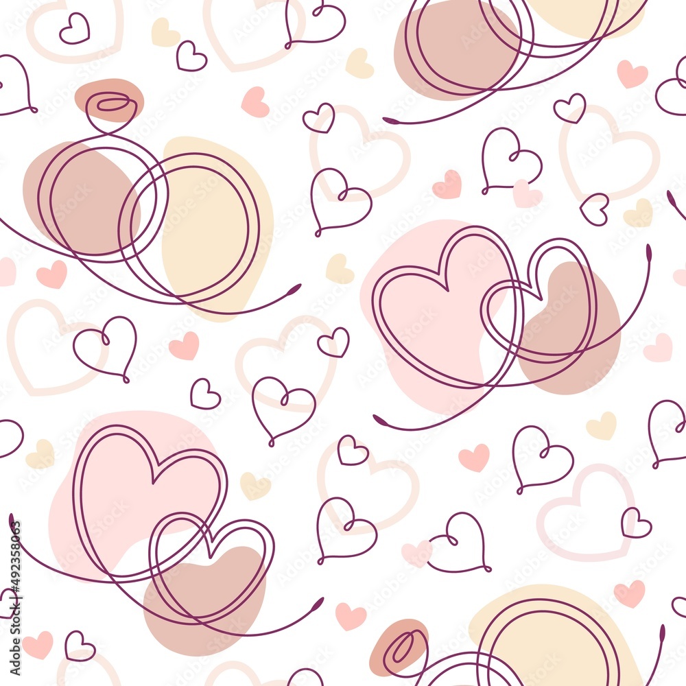 Seamless doodle pattern with linear romantic symbols and abstract shapes of pastel colors. Decoration for Wedding, Valentine day, Engagement events. Seamless doodle pattern with linear romantic symbols and abstract shapes of pastel colors. Decoration for Wedding, Valentine day, Engagement events.