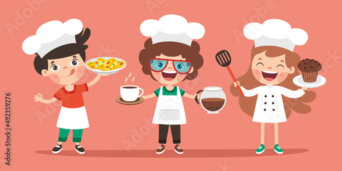 Cartoon Children In Bakery Costumes