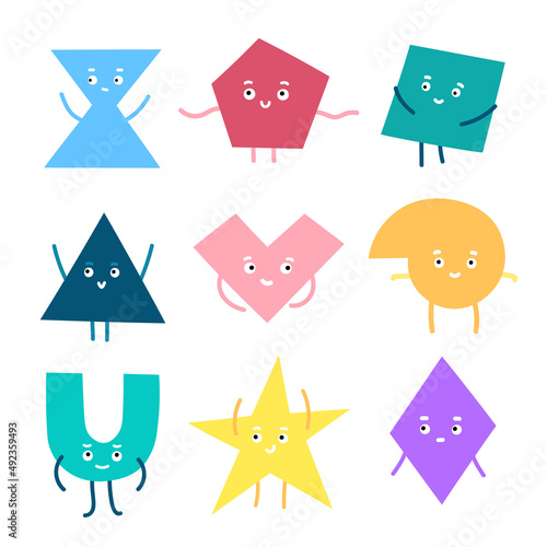 Set of funny geometric shapes characters