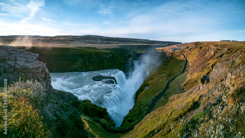 Top view of magestic gullfoss waterfall wide panorama Top view of magestic gullfoss waterfall wide panorama