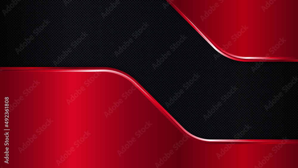 Black and red metal background. Vector metallic banner. Abstract