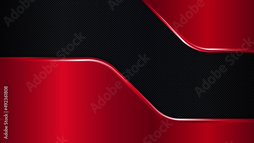 Black and red metal background. Vector metallic banner. Abstract technology background