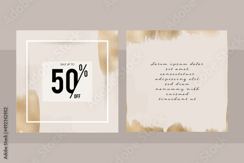 Instagram social media story post background layout. minimal abstract nude gold paint splash vector banner mockup. template for beauty, jewelry, cosmetics, wedding, make up. luxury exclusive sale