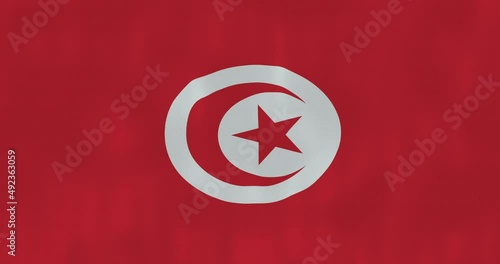Tunisia flag waving in the wind, glitched with highly detailed fabric texture. Hacking, technology. 4k, Animated Realistic.