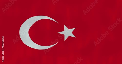 Turkey flag waving in the wind, glitched with highly detailed fabric texture. Hacking, technology. 4k, Animated Realistic.