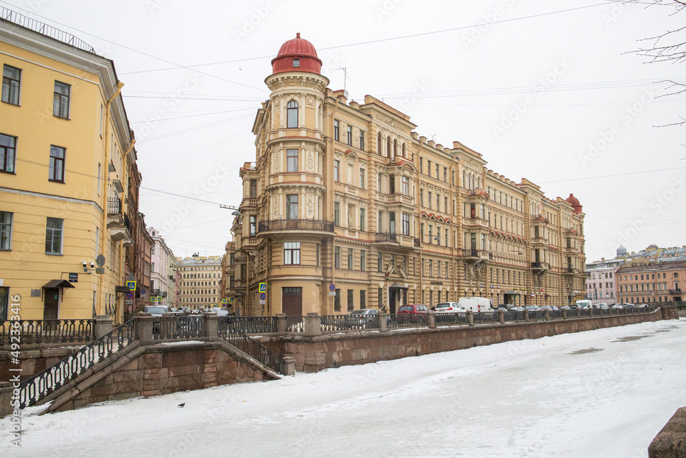 View of the building on the Moika embankment in winter