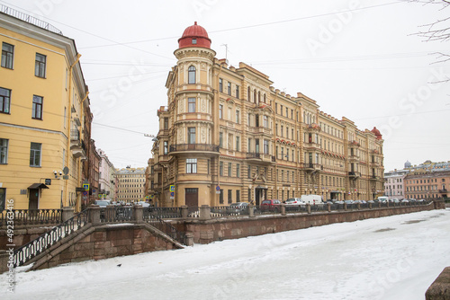 View of the building on the Moika embankment in winter