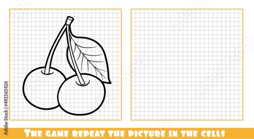 Two cherries on one stalk with leaf the game repeat the picture in the cells