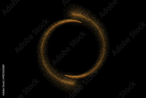 円弧を描く金色のパーティクルの軌跡の3Dイラスト
