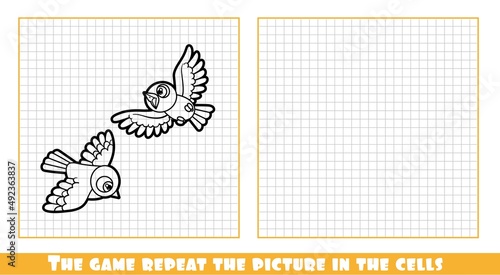 Cute cartoon bird the game repeat the picture in the cells