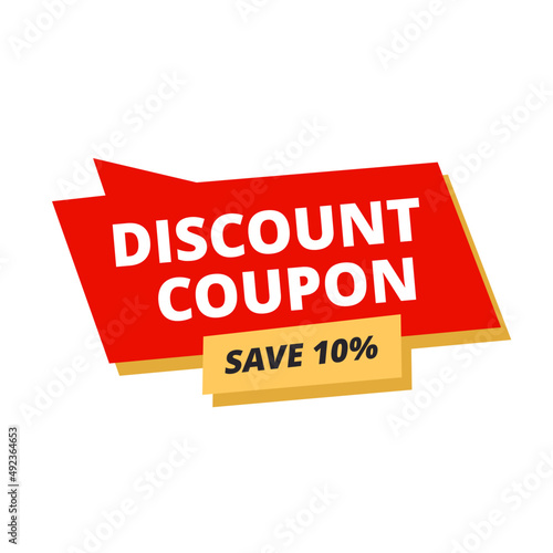 discount coupon save 10% red flat label