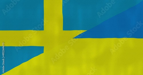 Ukraine and sweden flag waving in the wind, detailed fabric texture, 4k, Animated Realistic.