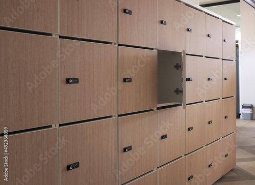 Lockers for storing things, open doors ...