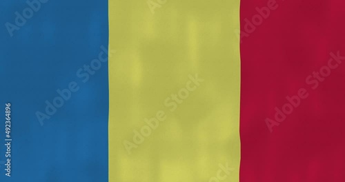 Romania flag waving in the wind, detailed fabric texture, 4k, Animated Realistic.